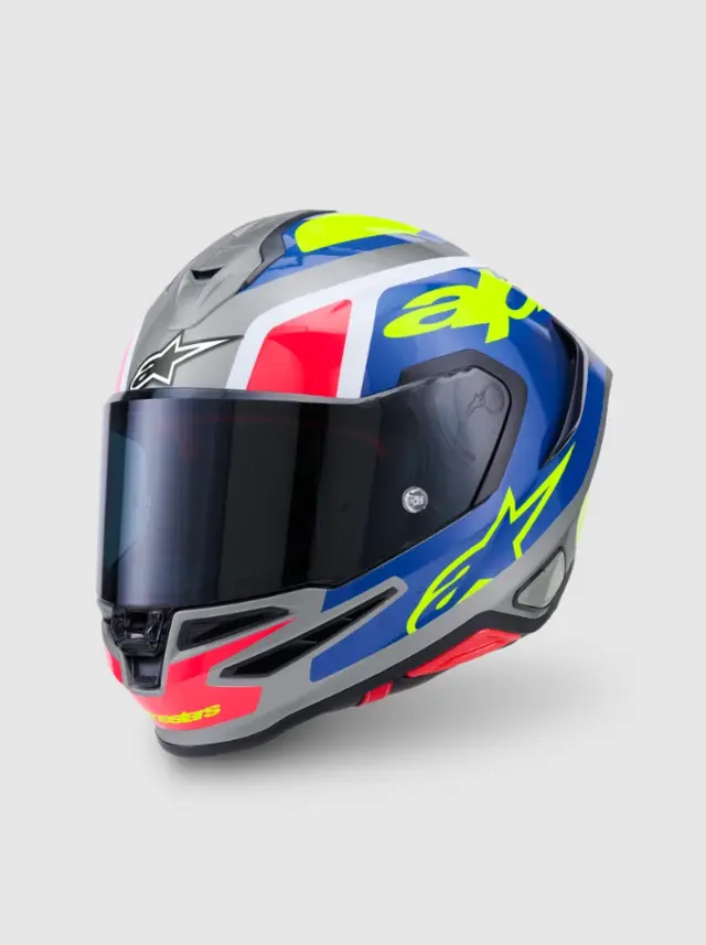 Alpinestars MC-Hjelm S-R7 Lumen Silver/Black/Pink/Yellow Fluo Glossy 