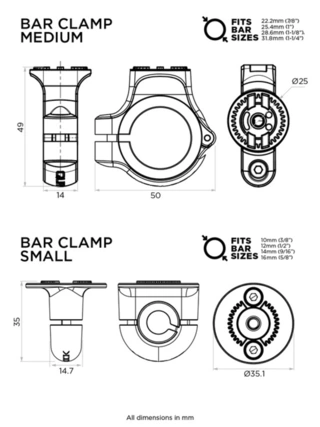 QUAD LOCK 360 Bar Clamp Base - Medium QUADL 360 BASE BAR CLAMP MEDIUM