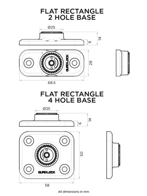 QUAD LOCK 360 4 Holes Rectangle Base QUADL 360 BASE FLAT RECTANGLE 4 HOLE