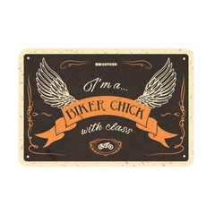 Oxford : BIKER CHICK WITH.. Garage Metal Sign: BIKER CHICK WITH..