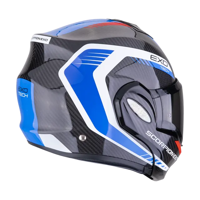 Scorpion EXO-TECH EVO CARBON Carbon Åpningshjelm i Rød/Hvit/Blå 