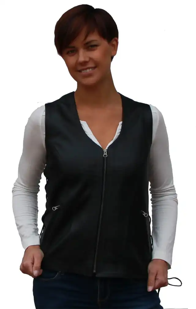 SKINNVEST ANDREA (GLIDELÅS I FRONT) Skinnvest til dame med glidelås i front 