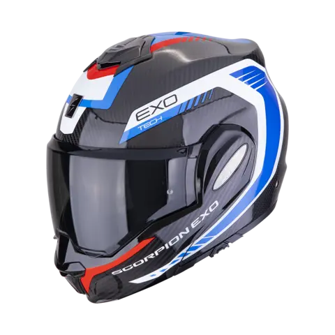 Scorpion EXO-TECH EVO CARBON Carbon Åpningshjelm i Rød/Hvit/Blå