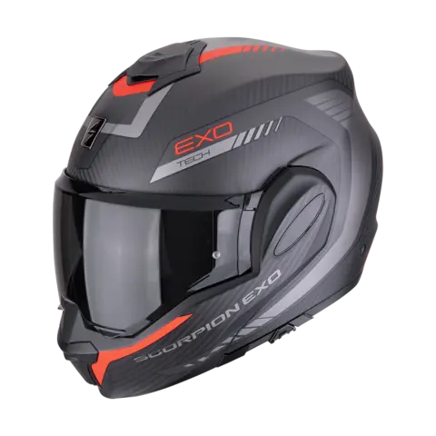 Scorpion EXO-TECH EVO CARBON Carbon Åpningshjelm i Matt Sort/Rød