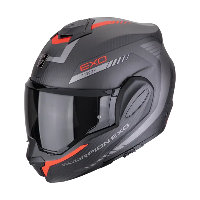 Scorpion EXO-TECH EVO CARBON Carbon Åpningshjelm i Matt Sort/Rød 