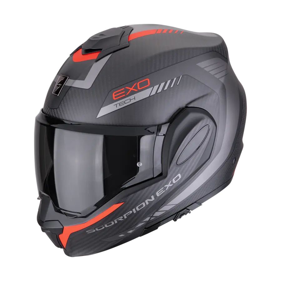 Scorpion EXO-TECH EVO CARBON Carbon Åpningshjelm i Matt Sort/Rød - MC ...